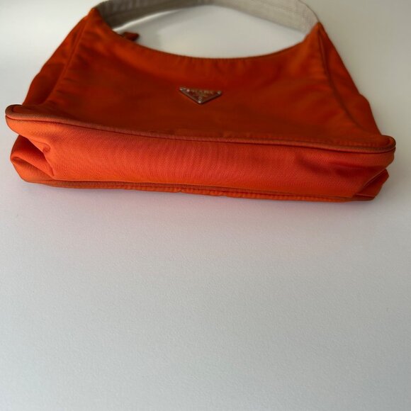 Prada Orange Nylon Mini Shoulder Bag With Beige Strap & Zipper Closure - Picture 3 of 10